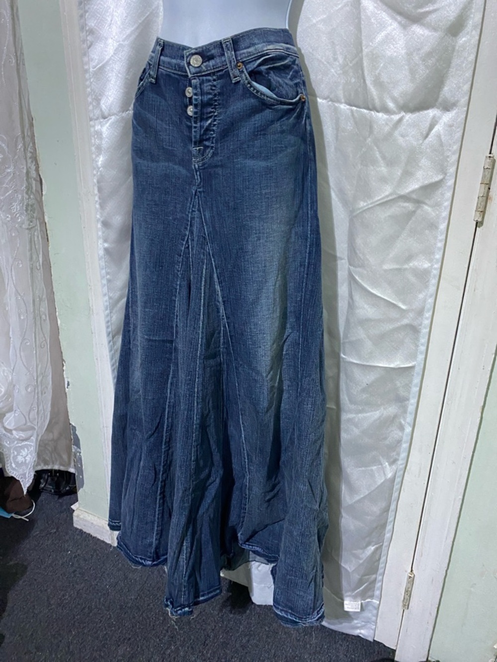 RARE!!! 7 For All Mankind Two-Tone Blue Denim Maxi Jean Skirt